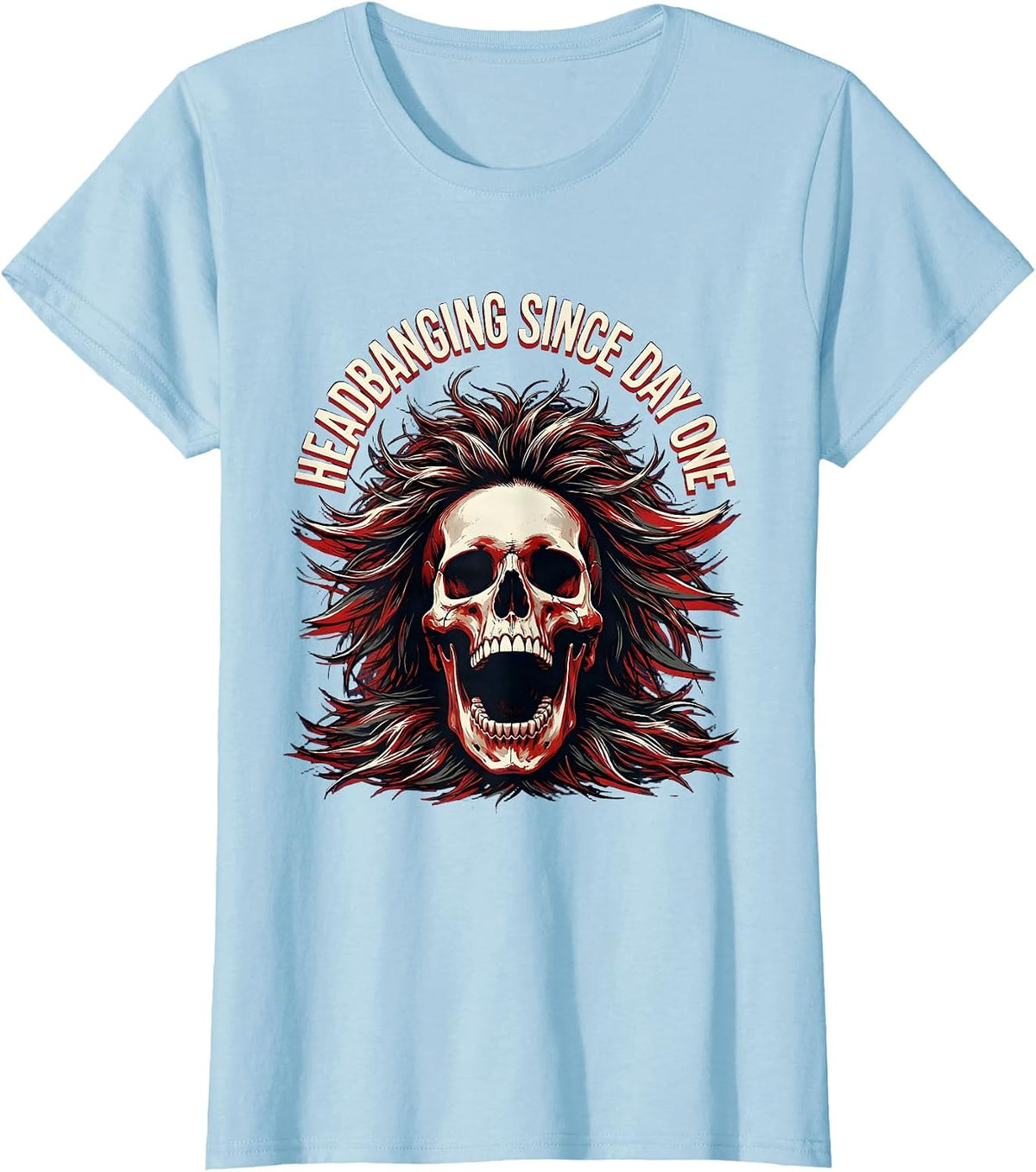 Headbanging Since Day One Metal Music Design T-Shirt - Baby Blue