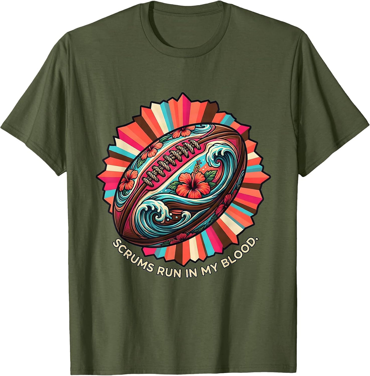Scrums Run In My Blood Rugby Graphic Design T-Shirt - Olive Green
