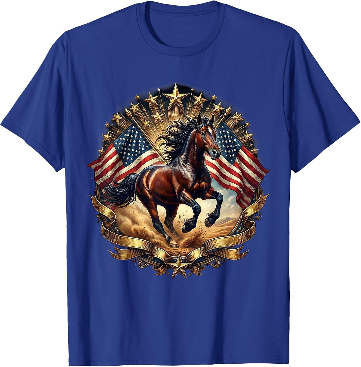 Wild Horse Galloping Through Desert Dust T-Shirt - Royal Blue