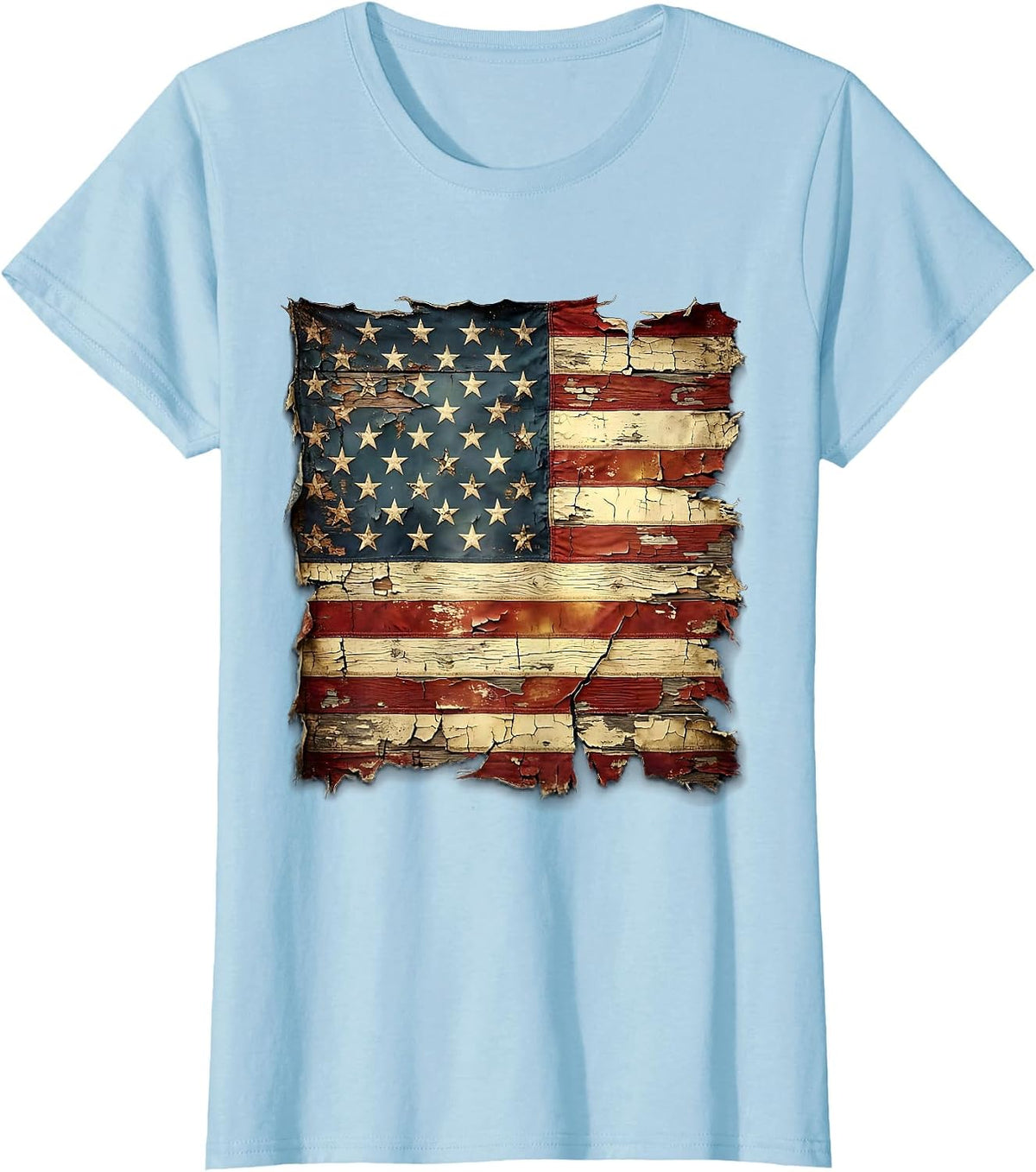 Patriotic Flexing Arm Flag Tattoo Sleeve Graphic T-Shirt - Baby Blue