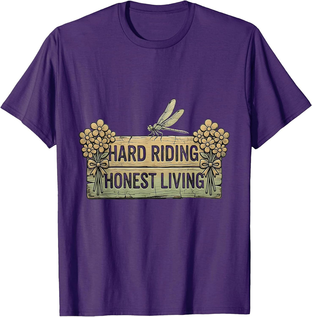 Hard Riding Honest Living Western Cowboy Design T-Shirt - Purple