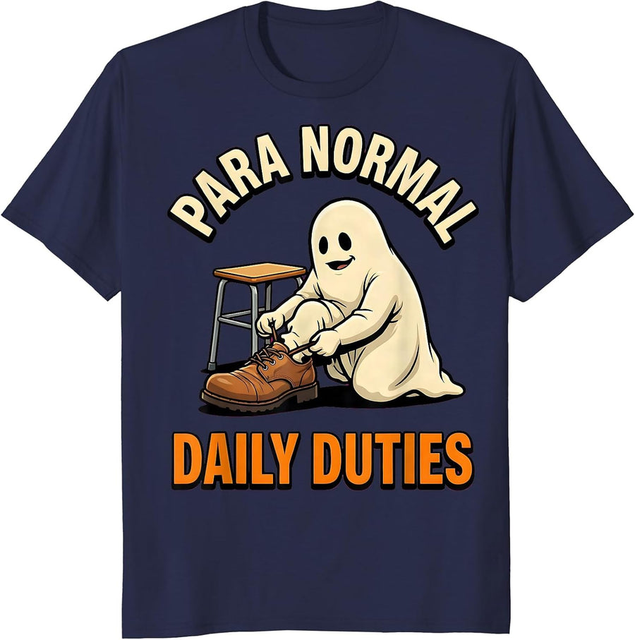Para Normal Daily Duties Funny Ghost Paraprofessional T-Shirt - Navy Blue