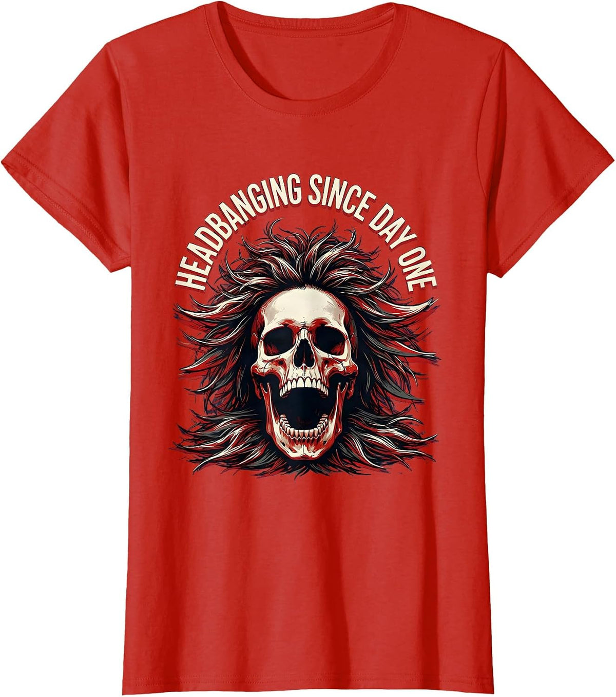 Headbanging Since Day One Metal Music Design T-Shirt - Red
