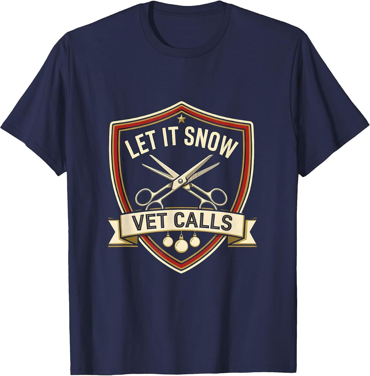 Men's Let It Snow Vet Calls Funny Veterinary Tech Christmas T-Shirt - Navy Blue