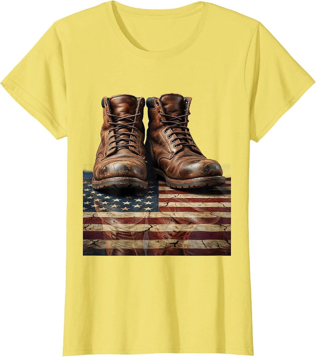 Labor Day Worn Work Boots American Flag Graphic T-Shirt - Lemon Yellow