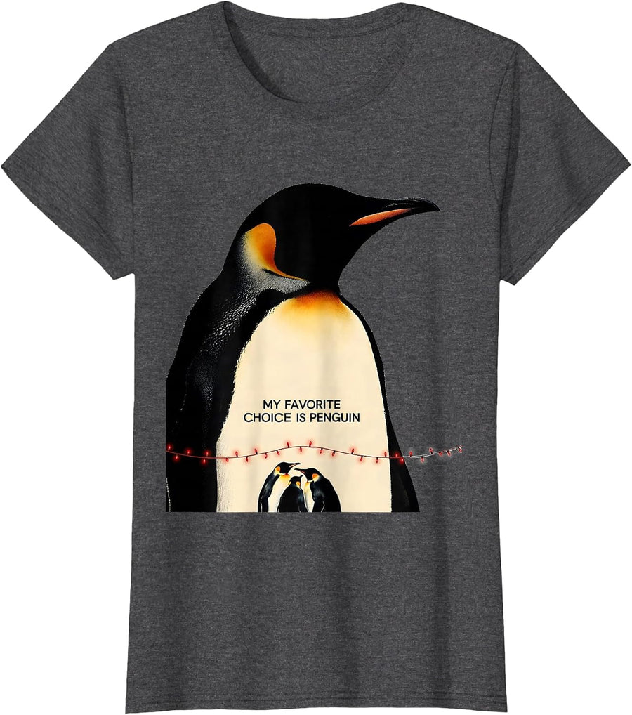 Women's My Favorite Choice Is Penguin Funny Penguin Lover Christmas T-Shirt - Dark Heather Grey