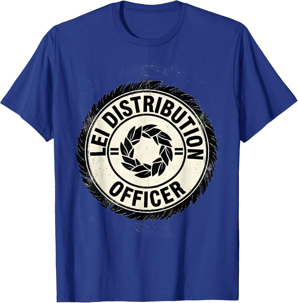 Lei Distribution Officer Rubber Stamp Funny Luau Costume T-Shirt - Royal Blue