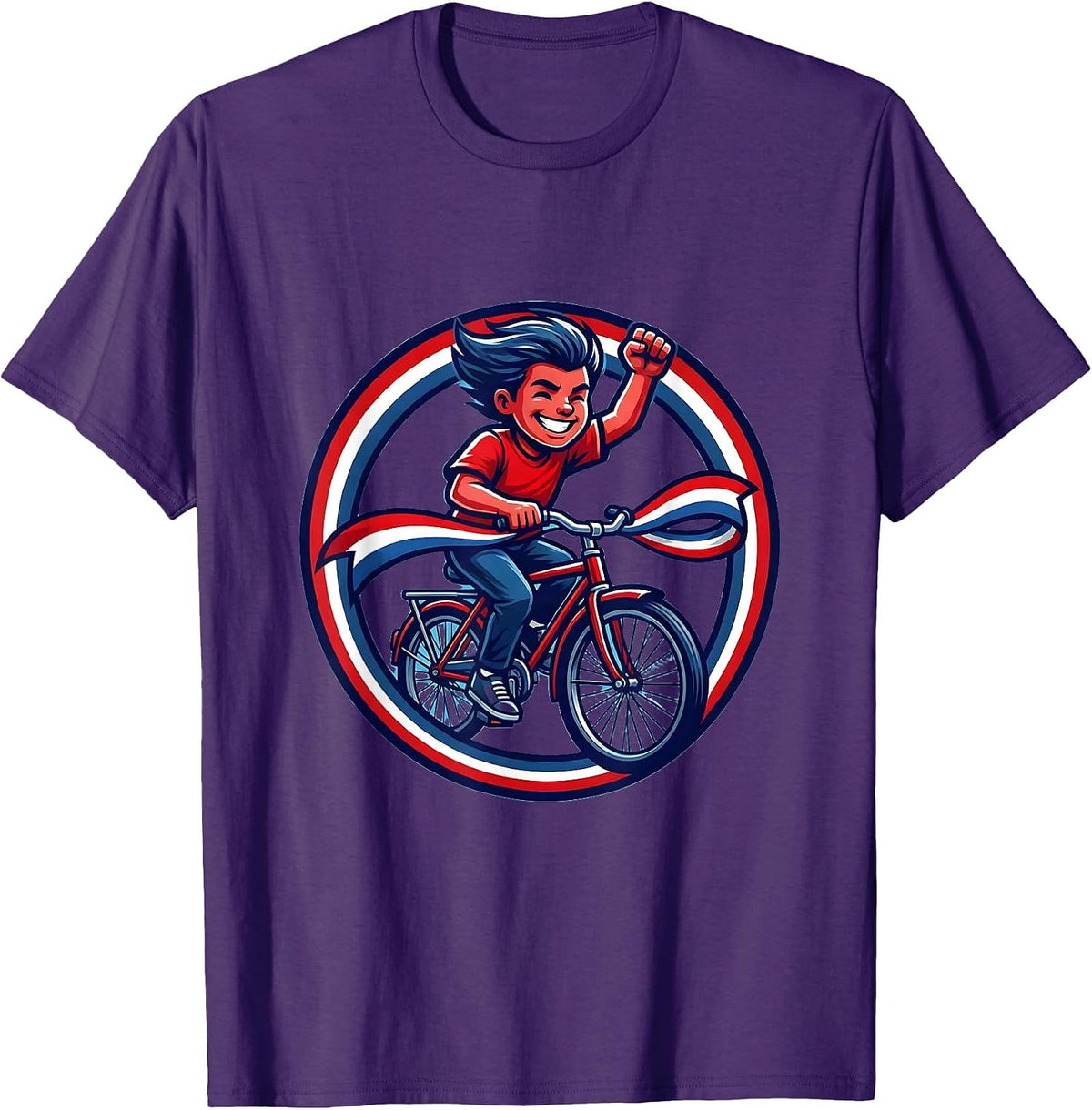 Men's Red White and Blue Bicycle Flag Streamers Kids Tee T-Shirt - Purple