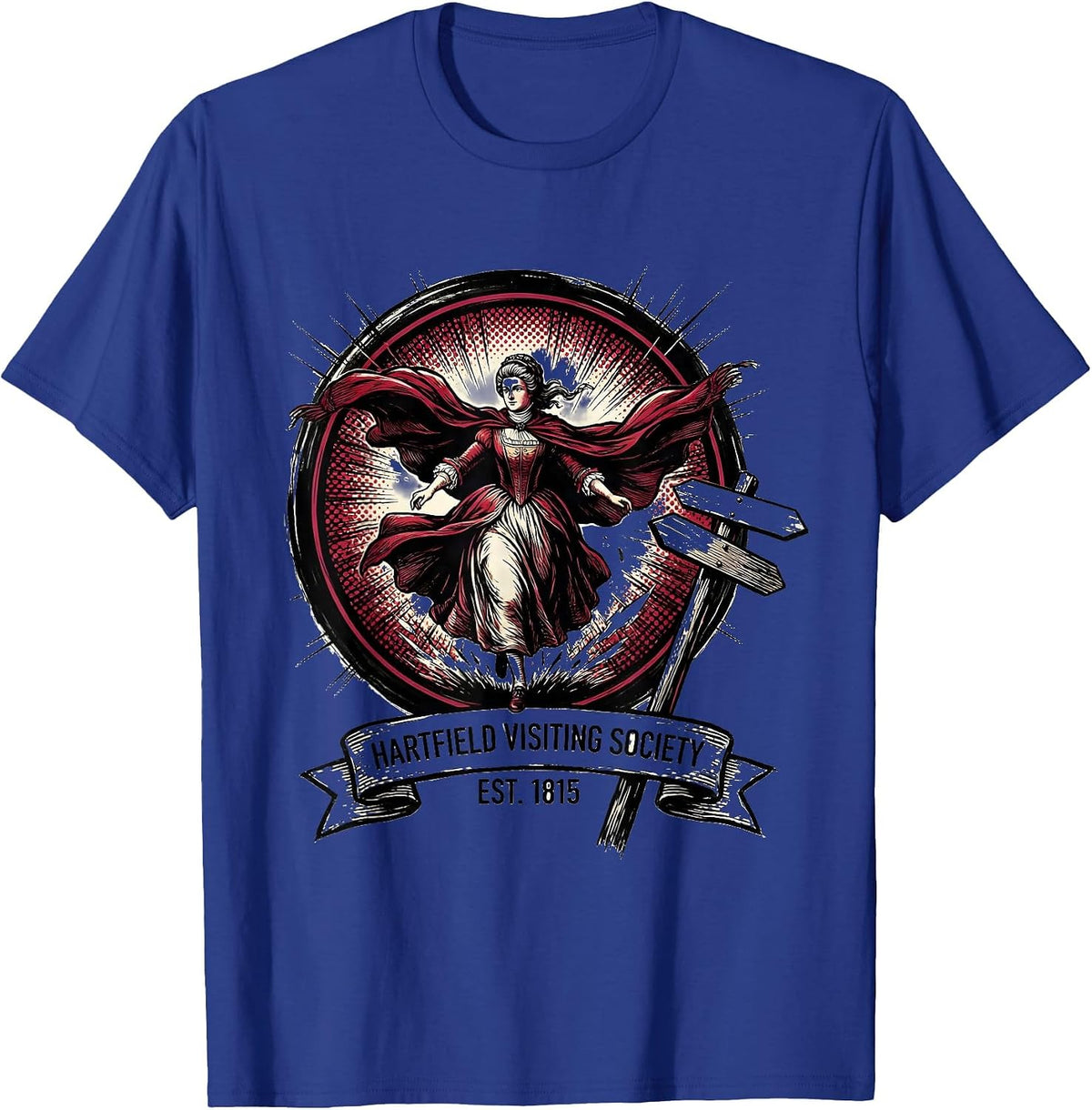 Men's Hartfield Visiting Society Est 1815 Comic Book Jane Austen T-Shirt - Royal Blue