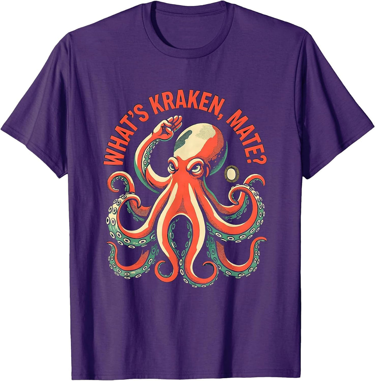 Men's What's Kraken, Mate? Funny Octopus Lover Vintage Sea T-Shirt - Purple