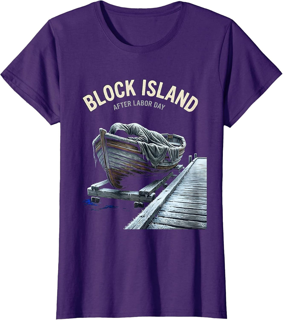 Women's Block Island After Labor Day Vintage Crossed Oars & Boat T-Shirt - Purple