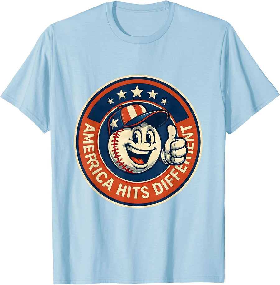 Men's America Hits Different Patriotic USA Design T-Shirt - Baby Blue