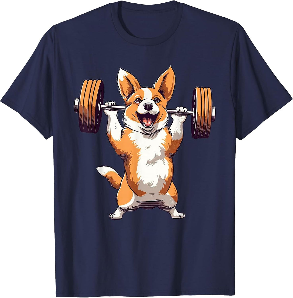 Corgi Dog Powerlifting Weightlifting Gym Workout T-Shirt - Navy Blue