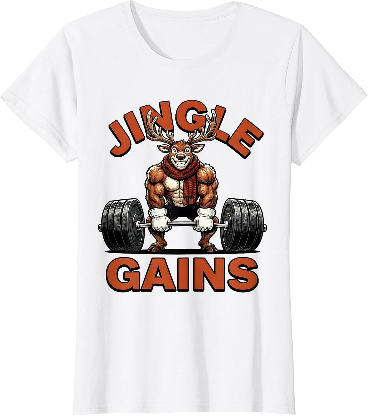 Jingle Gains Retro Cartoon Funny Christmas Gym Weightlifting T-Shirt - White