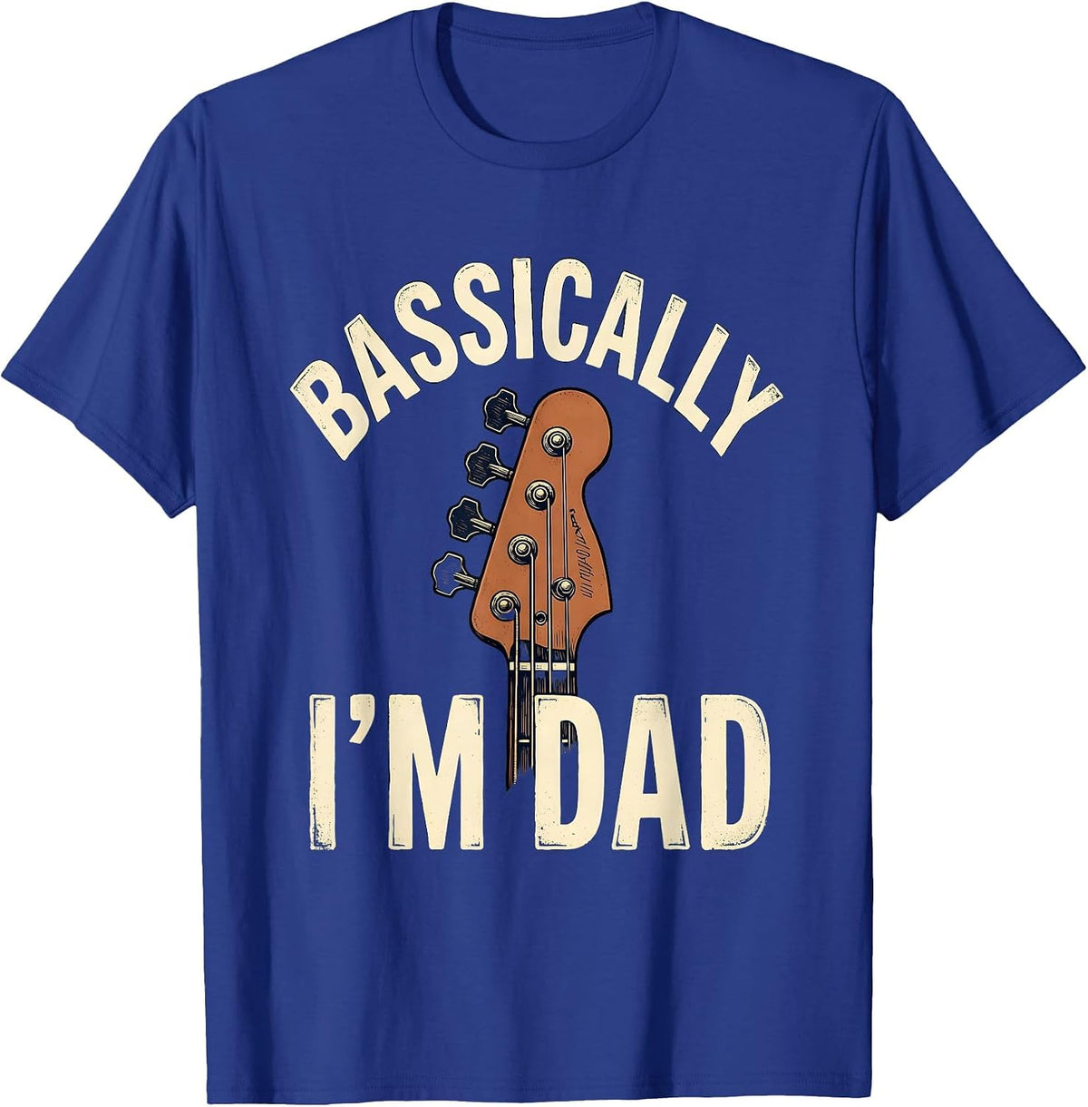 Men's Bassically I'm Dad Vintage Guitar Dad Humor Father's Day T-Shirt - Royal Blue
