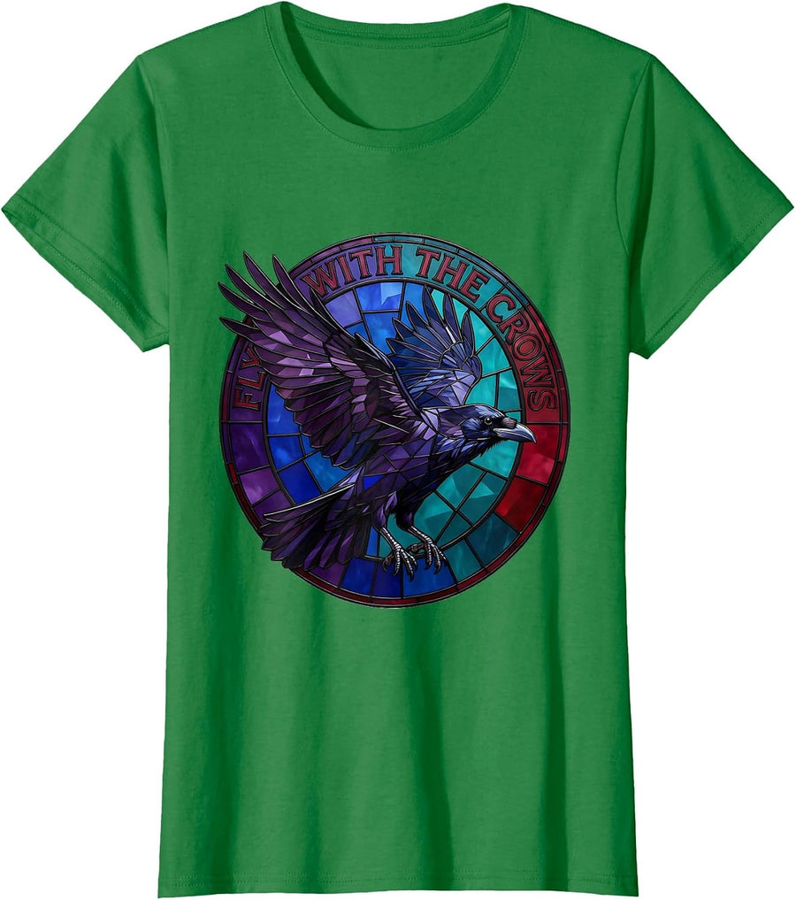 Women's Fly With the Crows Bold Crow Graphic Design T-Shirt - Kelly Green