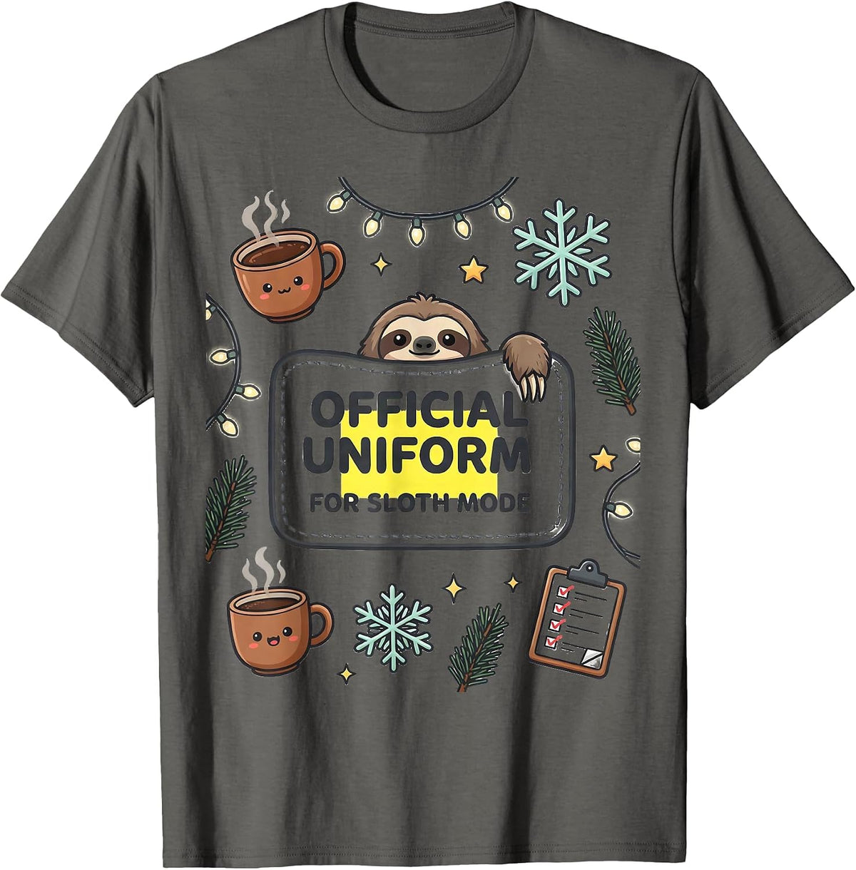Men's Official Uniform For Sloth Mode Funny Sloth Christmas Pajama T-Shirt - Asphalt Grey