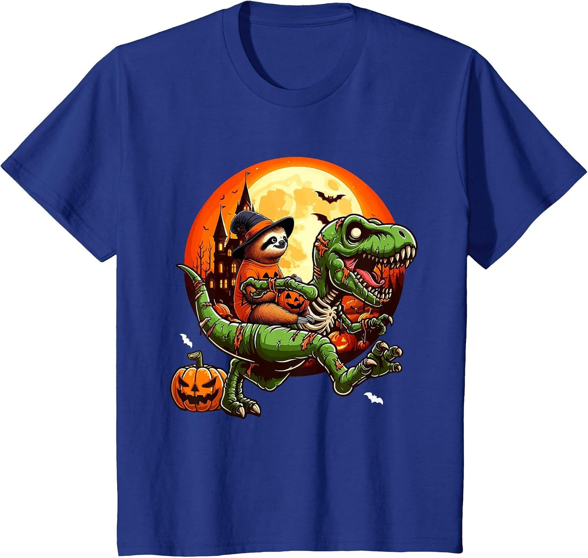 Sloth Riding Horror T-rex As Zombie Halloween Kids Toddler T-Shirt - Royal Blue