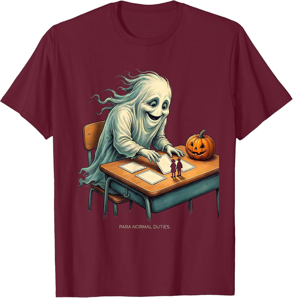 Men's Para Normal Duties Funny Ghost Paraprofessional Halloween T-Shirt - Burgundy