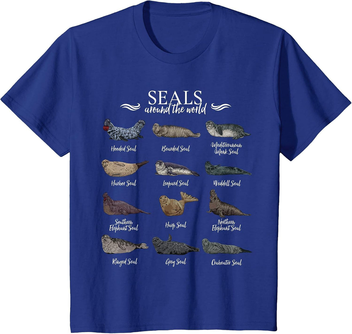 Seals Around World - Types of Seals T-Shirt - Royal Blue