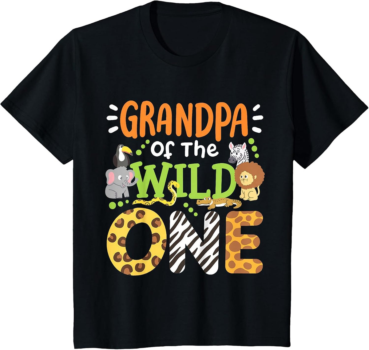 Grandpa of The Wild One Kids Boys Safari Zoo Birthday Family T-Shirt - Black