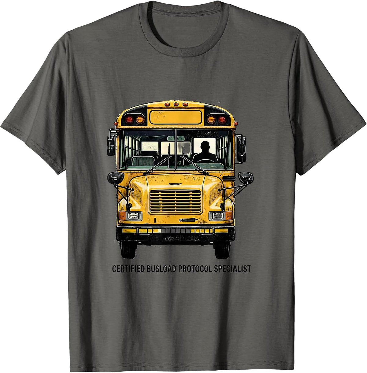 Men's Certified Busload Protocol Specialist Funny School Bus T-Shirt - Asphalt Grey
