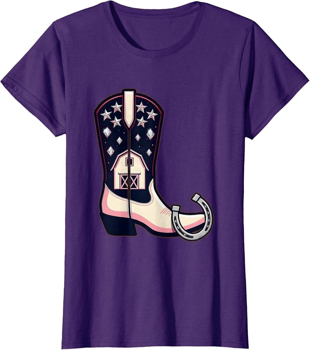 Women's Barn Silhouette Starry Night 90s Country Graphic T-Shirt - Purple