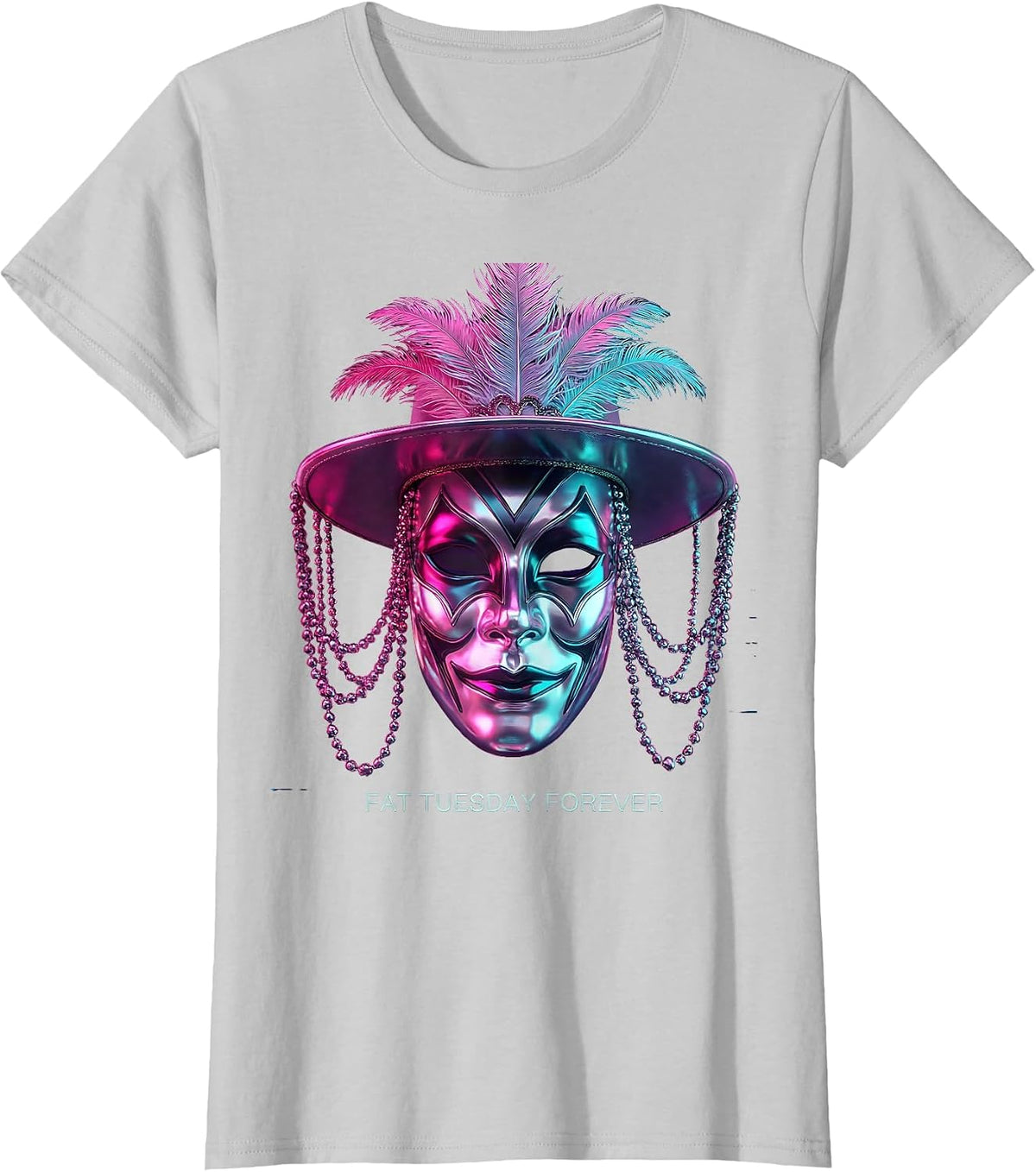 Fat Tuesday Forever Mardi Gras Celebration Design T-Shirt - Silver Grey