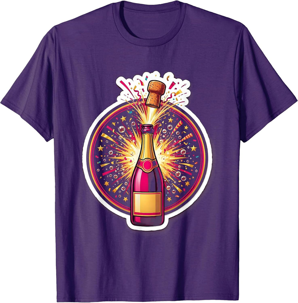 Champagne Pop Confetti Burst Celebration Graphic T-Shirt - Purple