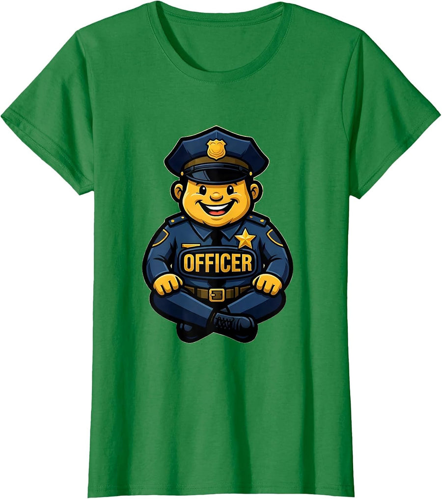 Women's OFFICER Cheerful Mascot Logo Halloween Police Costume Party T-Shirt - Kelly Green