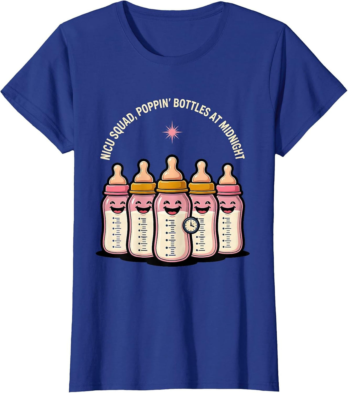 Women's NICU Squad Poppin Bottles At Midnight Nurse T-Shirt - Royal Blue