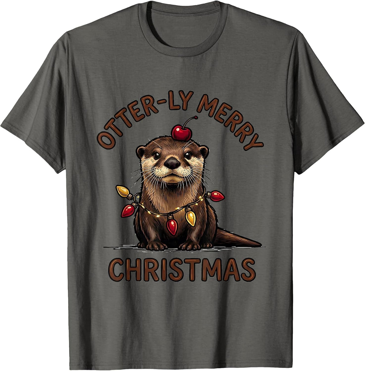 Otter-ly Merry Christmas Funny Animal Lights Lover Christmas T-Shirt - Asphalt Grey