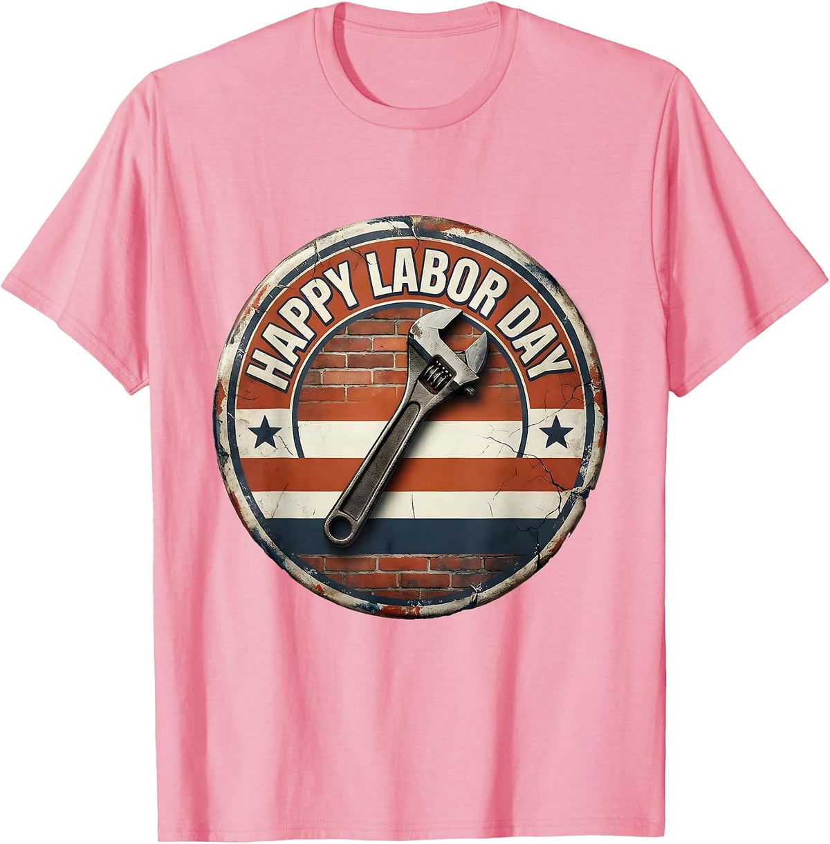 Men's Happy Labor Day Distressed Patriotic Union Worker Badge T-Shirt - Pink
