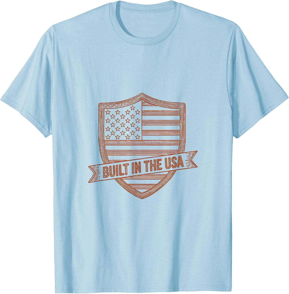 Men's Built in the USA American Flag Patriotic Design T-Shirt - Baby Blue