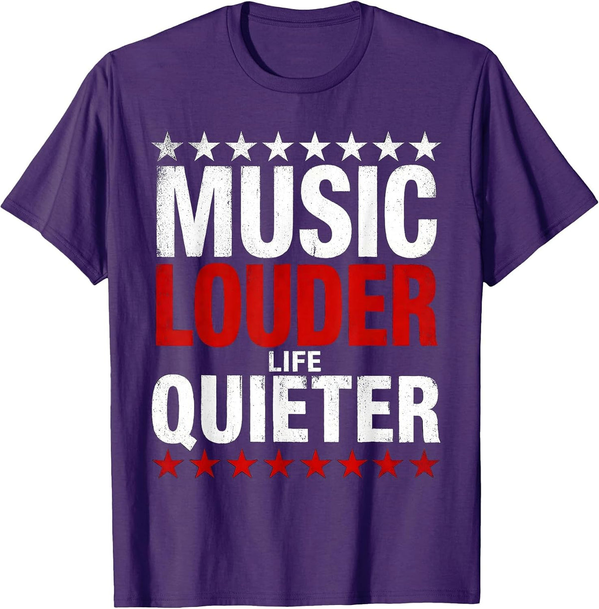 Music Louder Life Quieter Concert Graphic Design T-Shirt - Purple