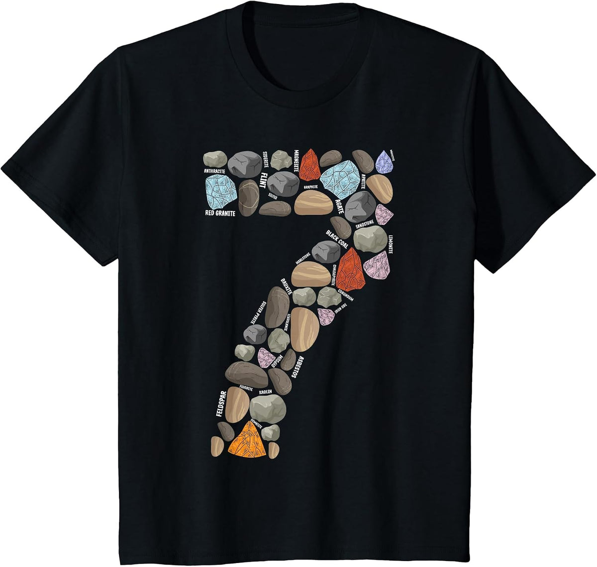 Geology Rocks 7 Years Old 7th Birthday Rock Collecting T-Shirt - Black