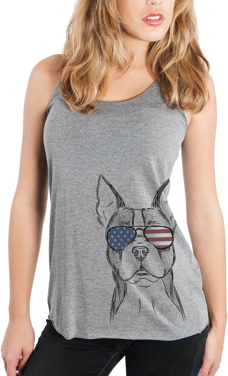 Patriotic Scout the Boston Terrier Triblend T-Shirt - Grey Racerback