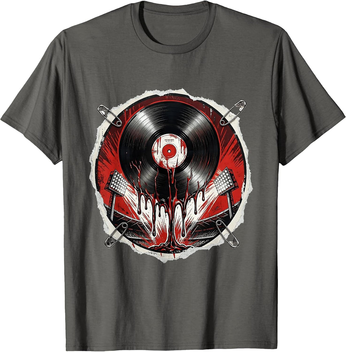 Melting Vinyl Record Over Stadium Lights T-Shirt - Asphalt Grey