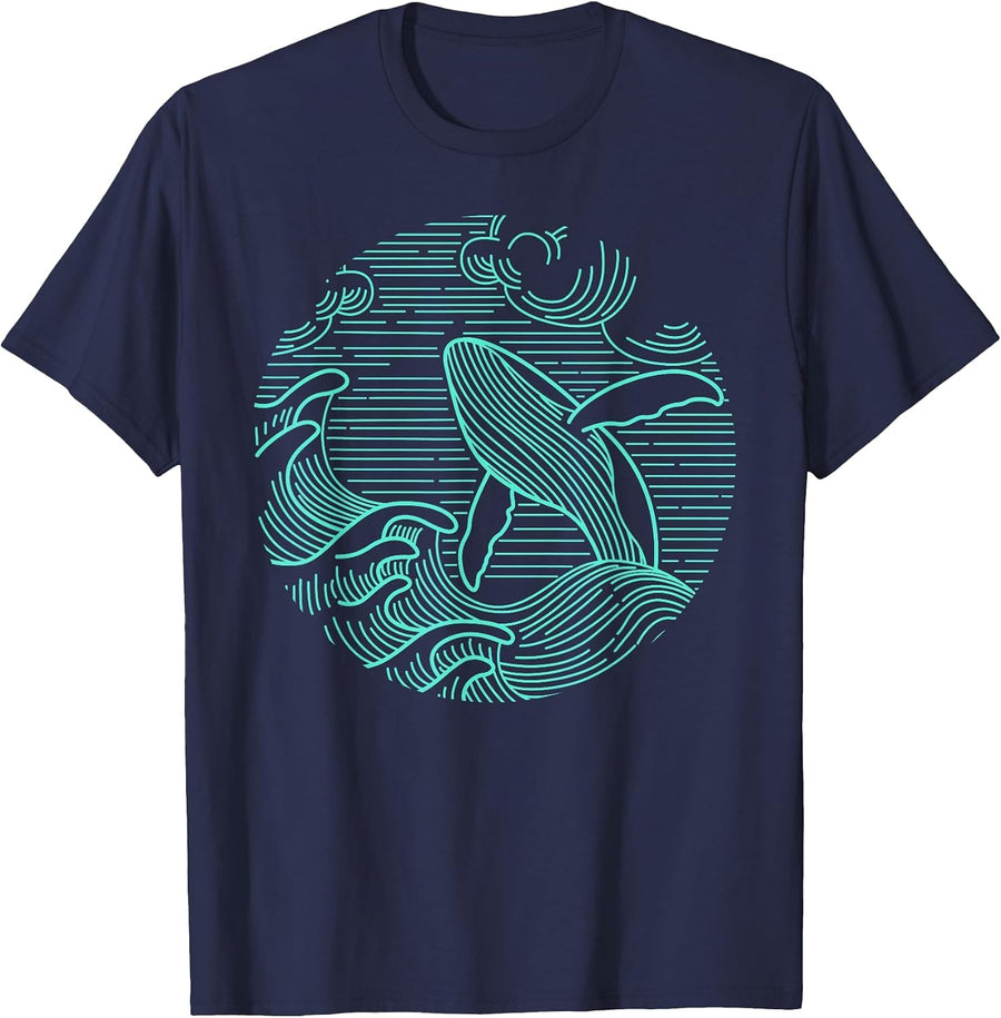 Humpback Whale Marine Life Ocean Nature Sea Blue Waves T-Shirt - Navy Blue
