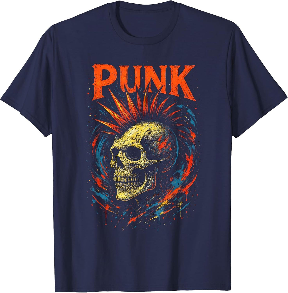 Punk - Vintage Graffiti Biker Rocker Punk Horror T-Shirt - Navy Blue
