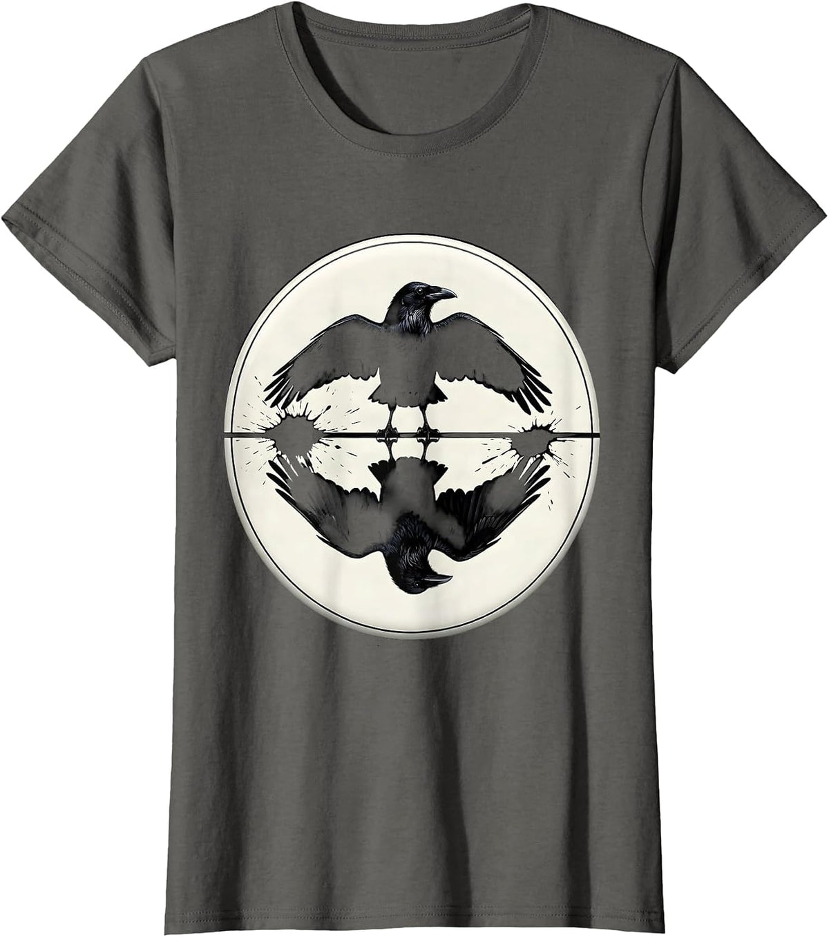 Women's Crow Reflection Upside Down in Still Water T-Shirt - Asphalt Grey