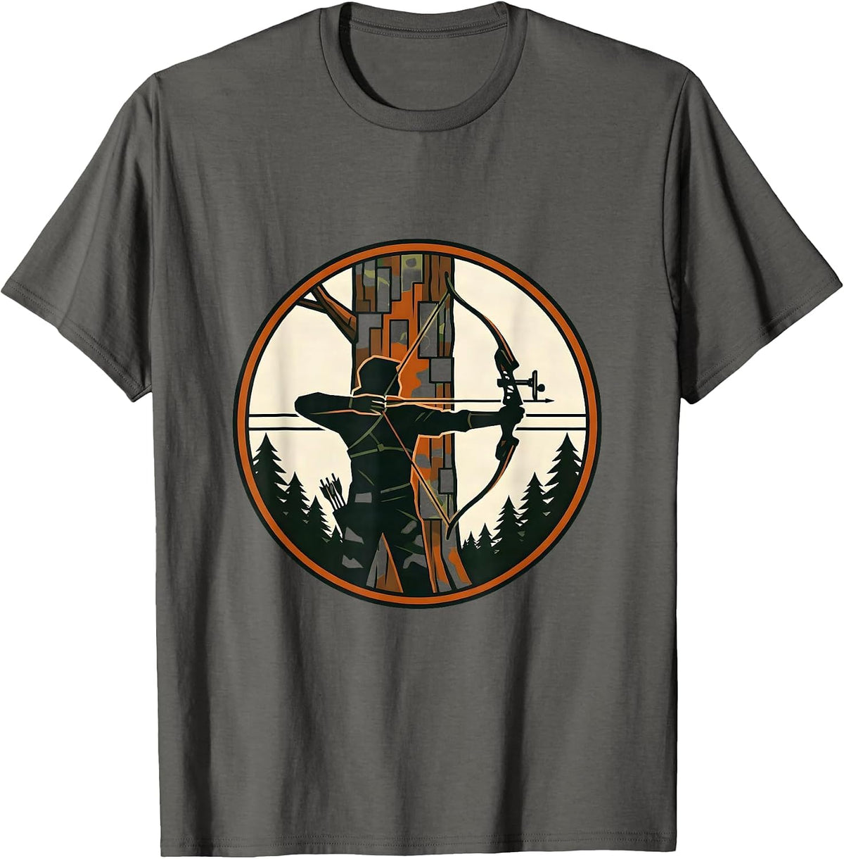 Hunting Bow Camo Tree Trunk Archery Design T-Shirt - Asphalt Grey