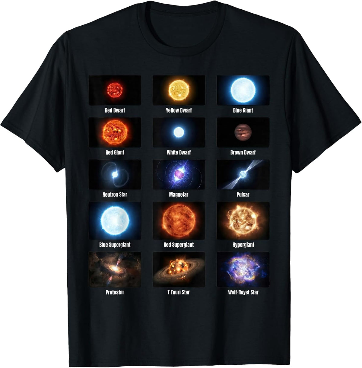 Types of Stars Astronomy Chart Stellar Objects Educational T-Shirt - Black