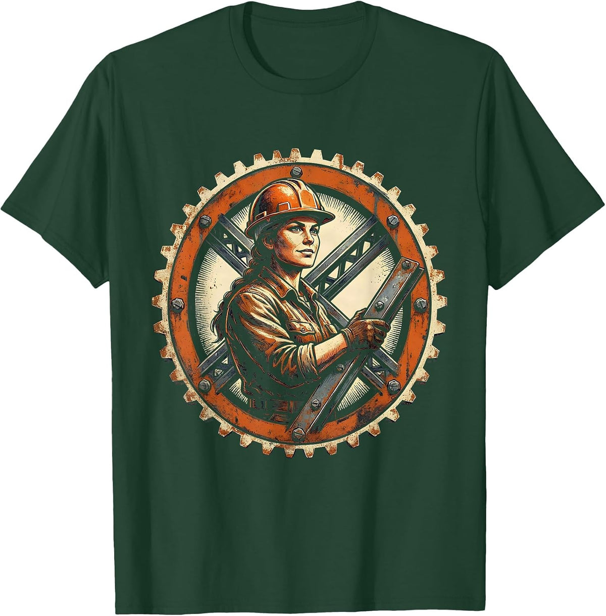 Do It Lady Iron Worker Hard Hat Builder Tee T-Shirt - Dark Green