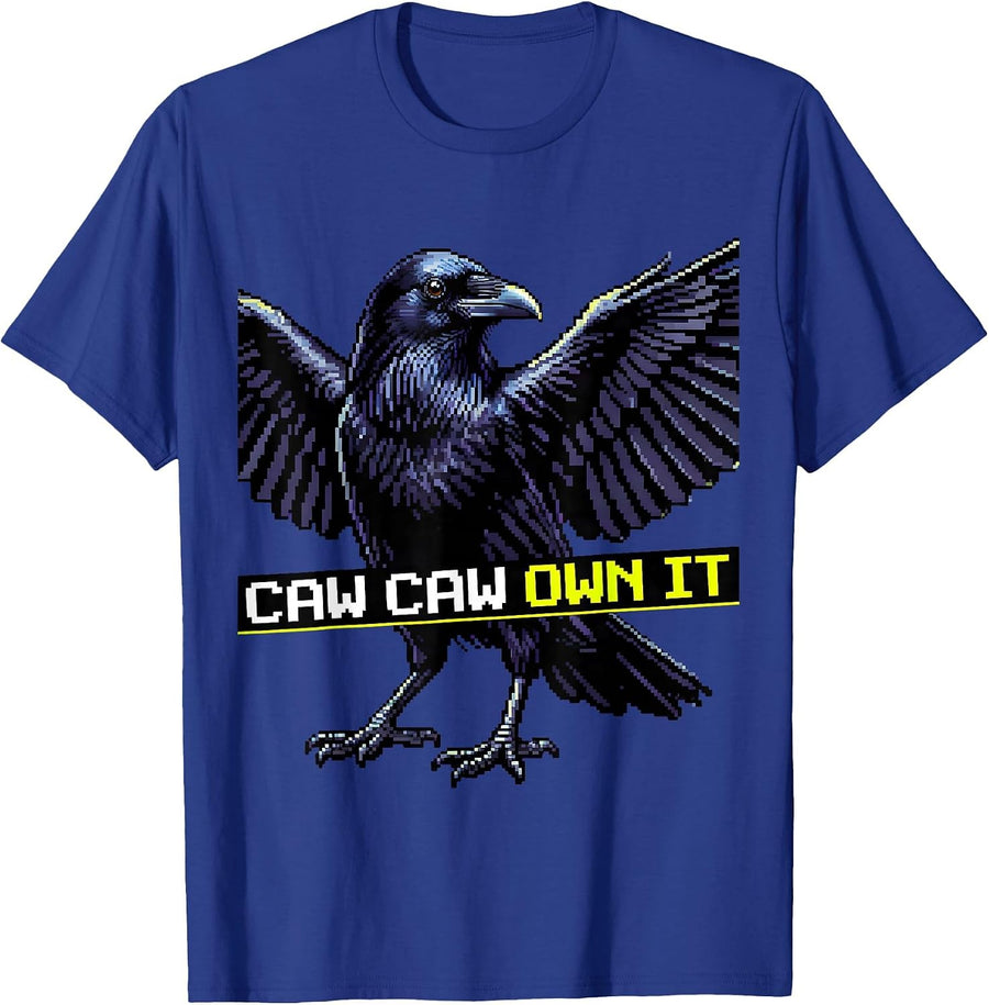 Caw Caw Own It Bold Crow Graphic Design T-Shirt - Royal Blue