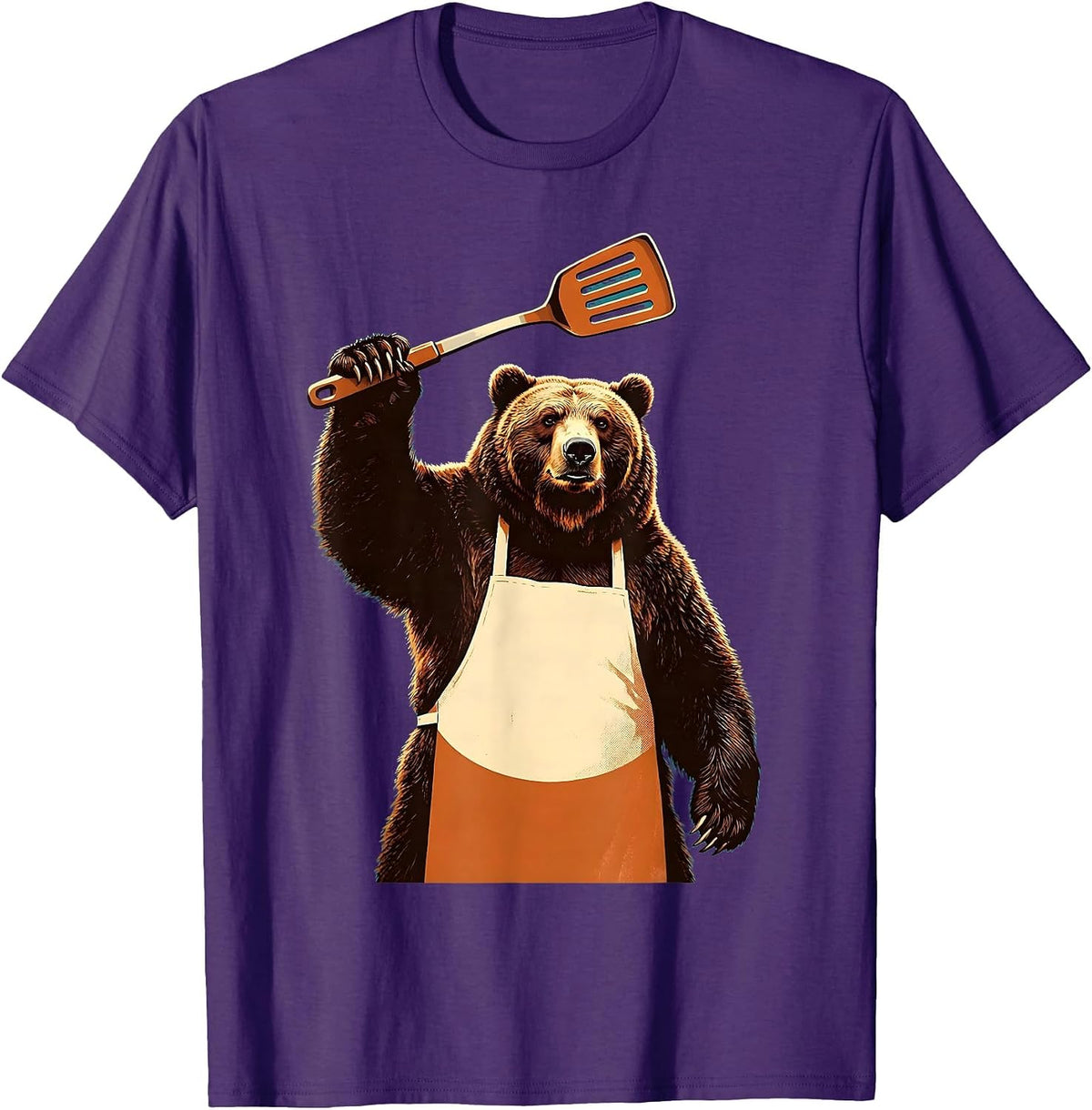 Men's Bear Chef Apron Spatula Cooking Illustration T-Shirt - Purple