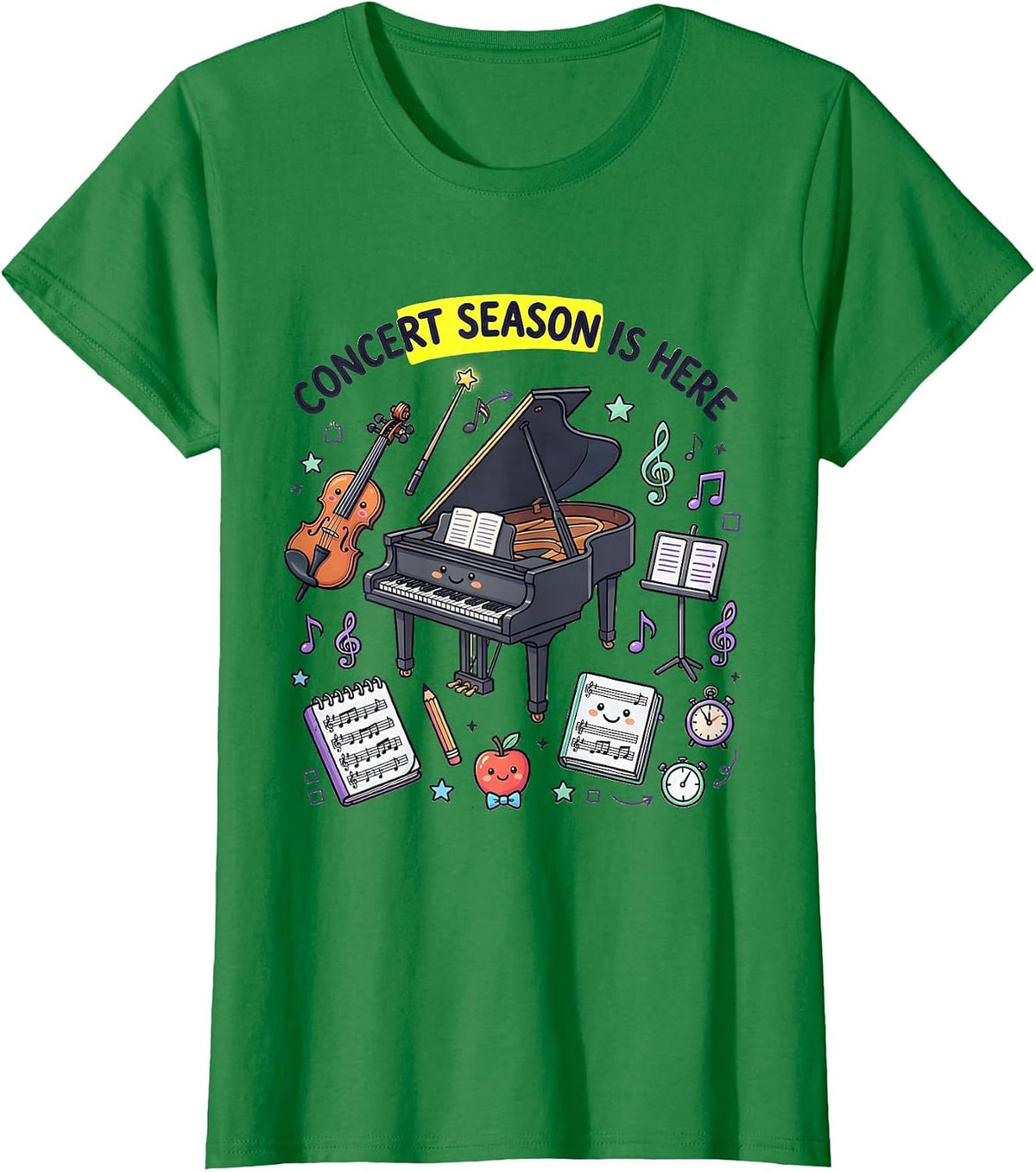 Concert Season Is Here Music Teacher Design T-Shirt - Kelly Green