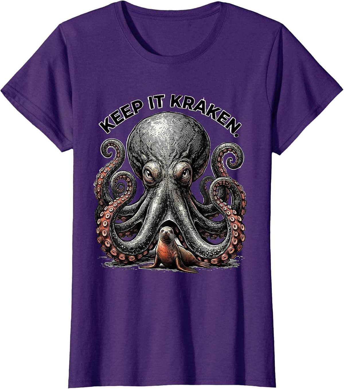 Women's Keep It Kraken Vintage Japanese Kraken Octopus Sea Monster T-Shirt - Purple