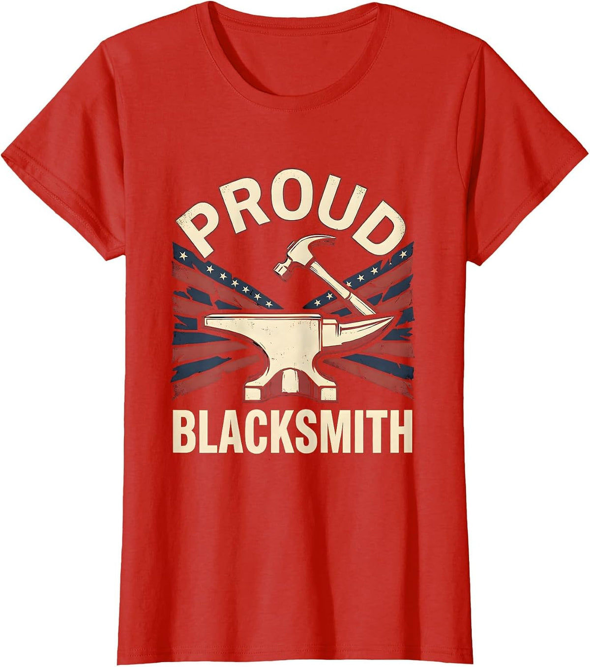 Women's Proud Blacksmith Patriotic Anvil Hammer American Flag T-Shirt - Red