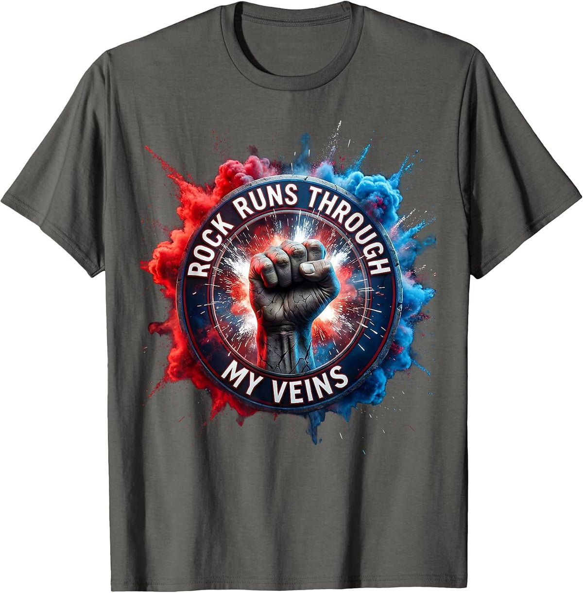 Men's Rock Runs Through My Veins Music Lover Design T-Shirt - Asphalt Grey
